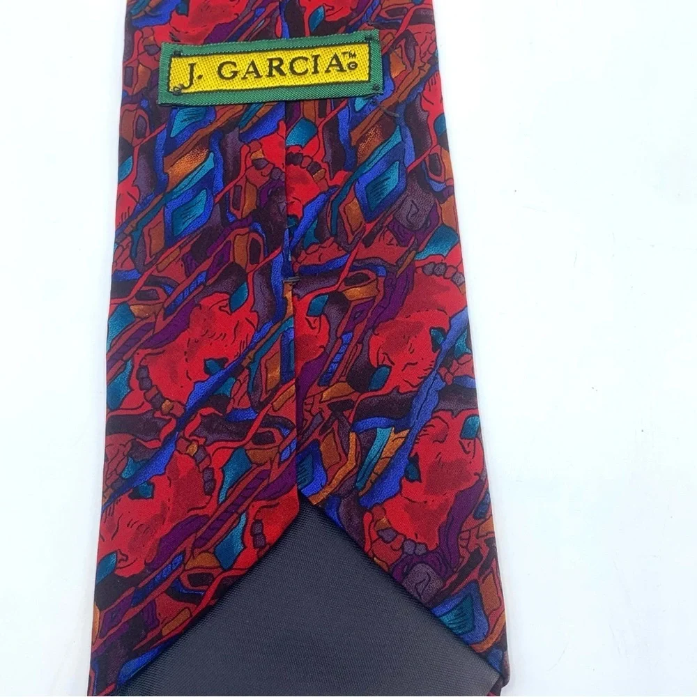Vintage J. Garcia Silk Abstract Tie Red Blue Purple Grateful Dead Style